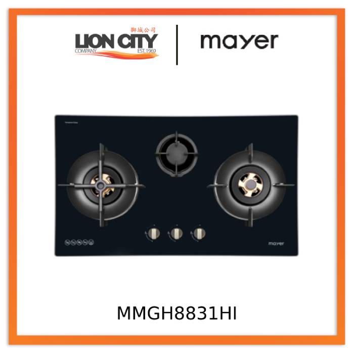 Mayer MMGH8831HI 86cm 3 Burner Glass Gas Hob