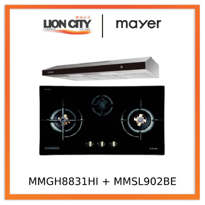 Mayer MMGH8831HI 86cm 3 Burner Glass Gas Hob + MMSL902BE  90cm Slimline Hood