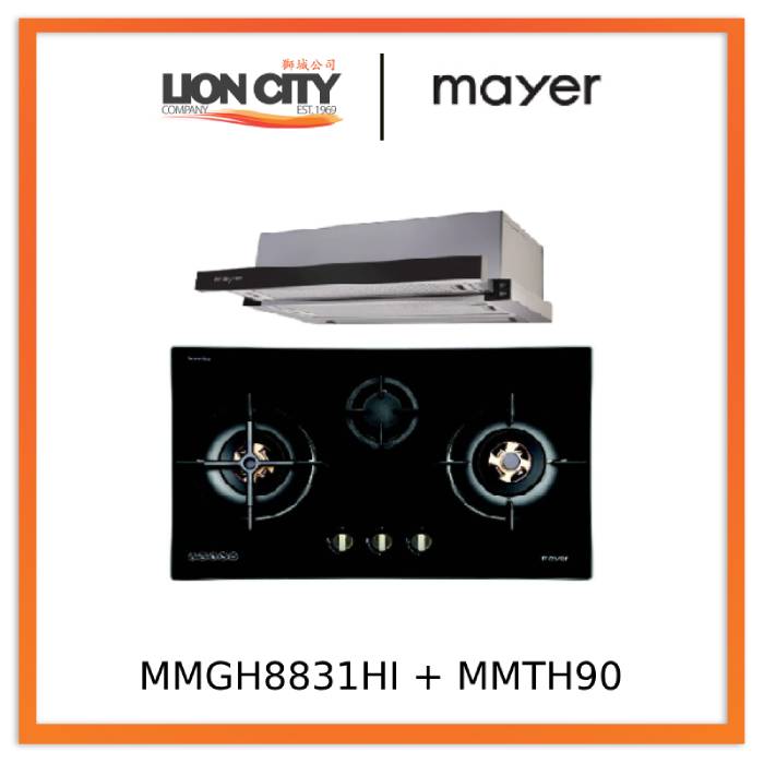 Mayer MMGH8831HI 86cm 3 Burner Glass Gas Hob + MMTH90 Telescopic Hood