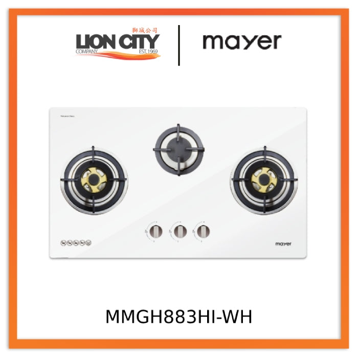 Mayer MMGH883HI-BL/WH 86 cm 3 Burner Glass Gas Hob