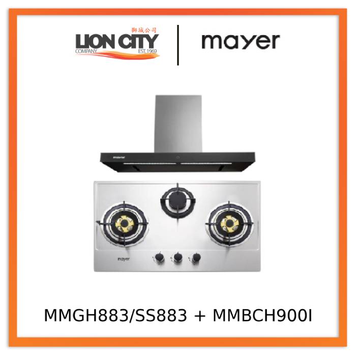 Mayer MMGH883/SS883 86cm 3 Burner Stainless Steel Gas Hob + MMBCH900I Chimney Hood