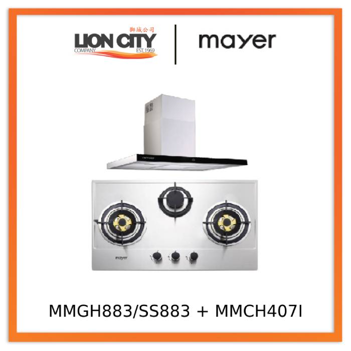 Mayer MMGH883/SS883 86cm 3 Burner Stainless Steel Gas Hob + MMCH407I 90cm Chimney Hood
