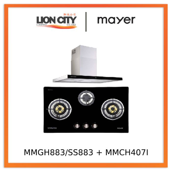 Mayer MMGH883/SS883 86cm 3 Burner Stainless Steel Gas Hob + MMCH407I 90cm Chimney Hood