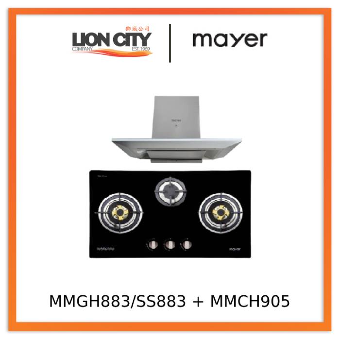 Mayer MMGH883/SS883 86cm 3 Burner Stainless Steel Gas Hob + MMCH905 90cm Chimney Hood - Lion City Company