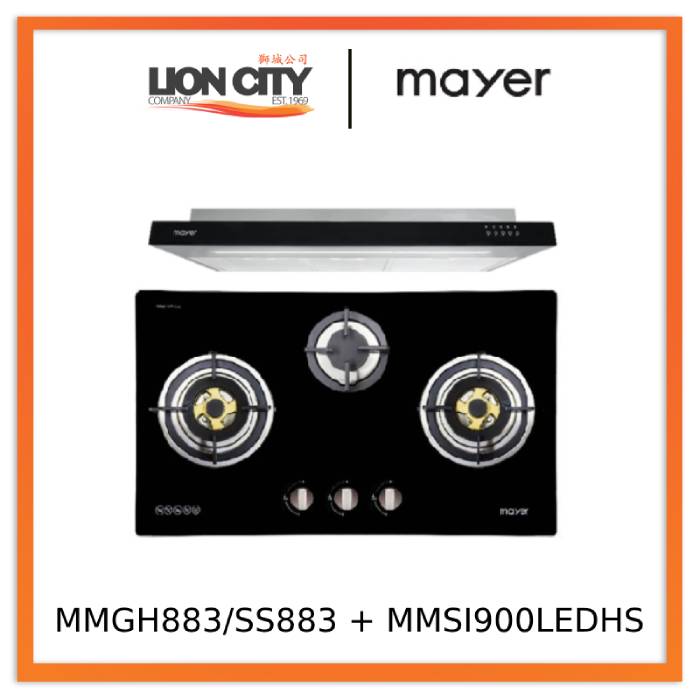 Mayer MMGH883/SS883 86cm 3 Burner Stainless Steel Gas Hob + MMSI900LEDHS 90cm Semi-integrated Slimline Hood - Lion City Company