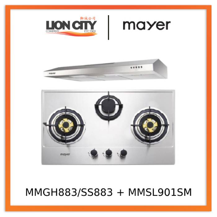 Mayer MMGH883/SS883 86cm 3 Burner Stainless Steel Gas Hob + MMSL901SM 90 Cm Slimline Hood