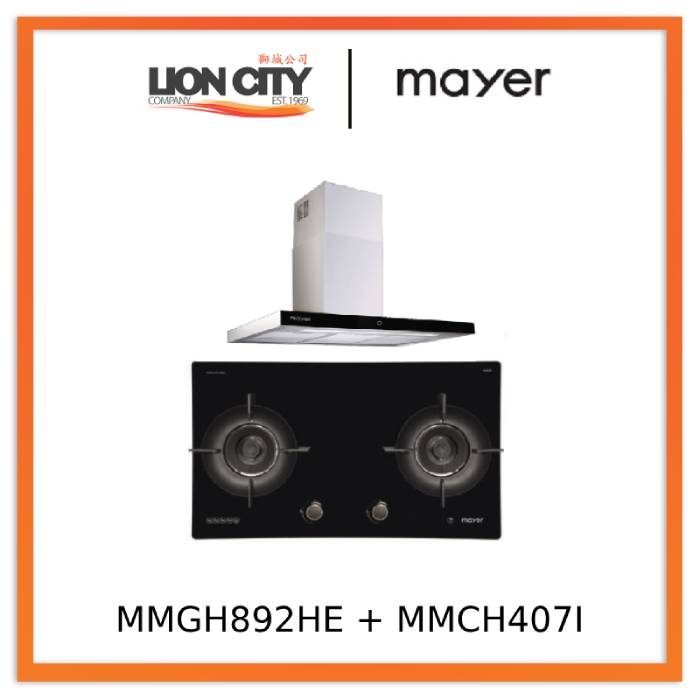 Mayer MMGH892HE 86cm 2 Burner Gas Hob + MMCH407I 90cm Chimney Hood