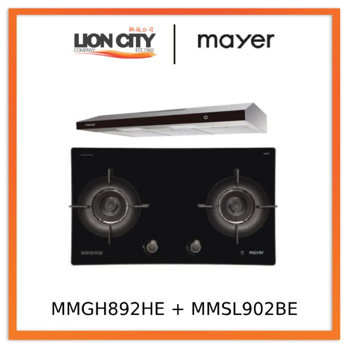 Mayer MMGH892HE 86cm 2 Burner Gas Hob + MMSL902BE  90cm Slimline Hood