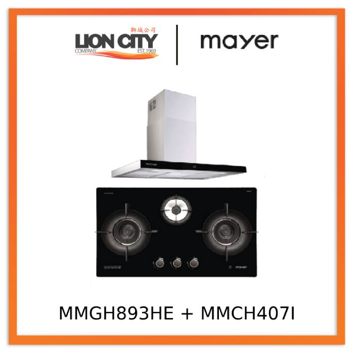 Mayer MMGH893HE 86cm 3 Burner Gas Hob + MMCH407I 90cm Chimney Hood