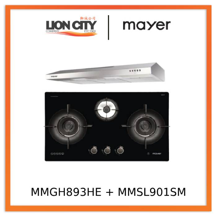 Mayer MMGH893HE 86cm 3 Burner Gas Hob + MMSL901SM 90 Cm Slimline Hood