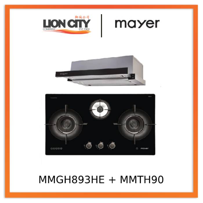 Mayer MMGH893HE 86cm 3 Burner Gas Hob + MMTH90 Telescopic Hood