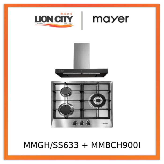 Mayer MMGH883/SS883 86cm 3 Burner Stainless Steel Gas Hob + MMBCH900I Chimney Hood