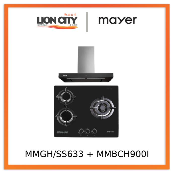 Mayer MMGH883/SS883 86cm 3 Burner Stainless Steel Gas Hob + MMBCH900I Chimney Hood
