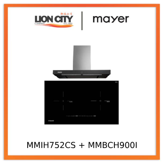 Mayer MMIH752CS 75cm 2 Zone Induction Hob with Slider + MMBCH900I Chimney Hood
