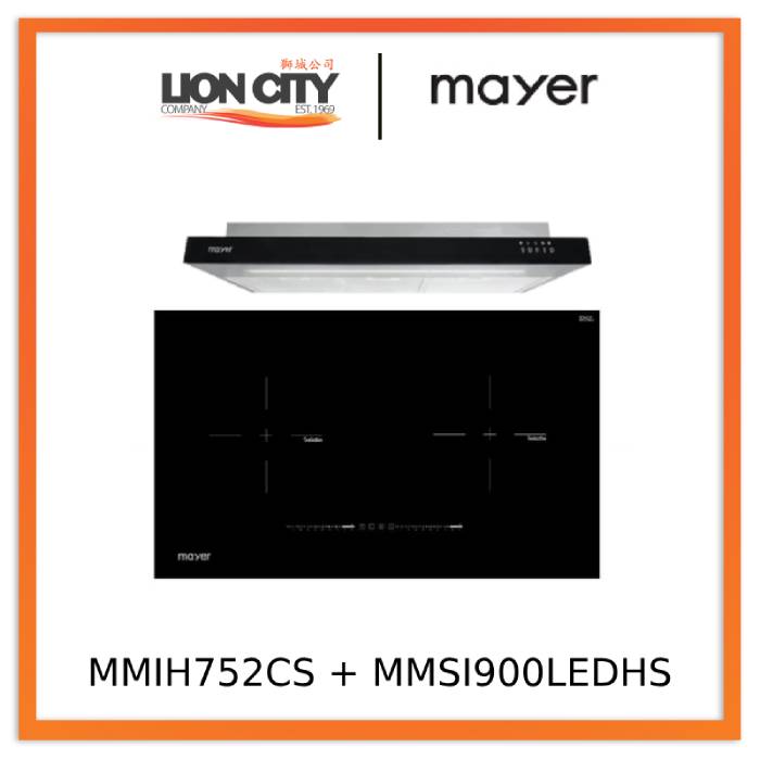 Mayer MMIH752CS 75cm 2 Zone Induction Hob with Slider + MMSI900LEDHS 90cm Semi-integrated Slimline Hood