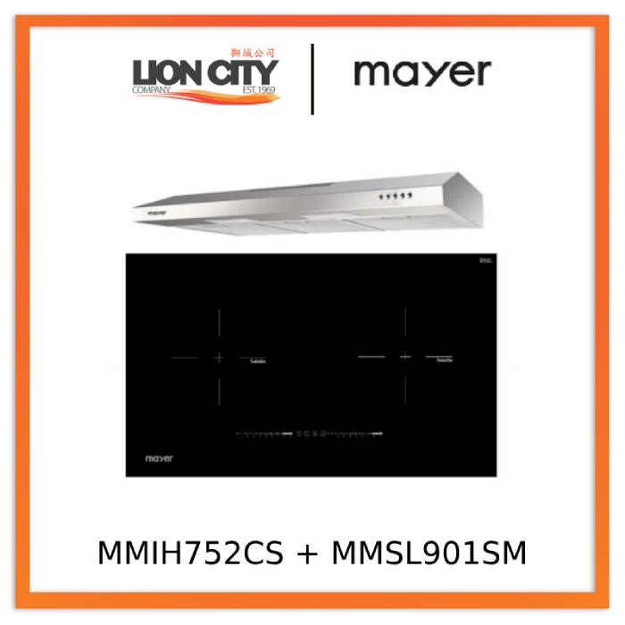 Mayer MMIH752CS 75cm 2 Zone Induction Hob with Slider + MMSL901SM 90 Cm Slimline Hood - Lion City Company