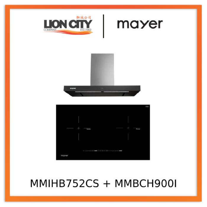 Mayer MMIHB752CS 75cm 2 Zone Hybrid Hob with Slider + MMBCH900I Chimney Hood