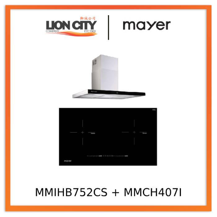 Mayer MMIHB752CS 75cm 2 Zone Hybrid Hob with Slider + MMCH407I 90cm Chimney Hood - Lion City Company