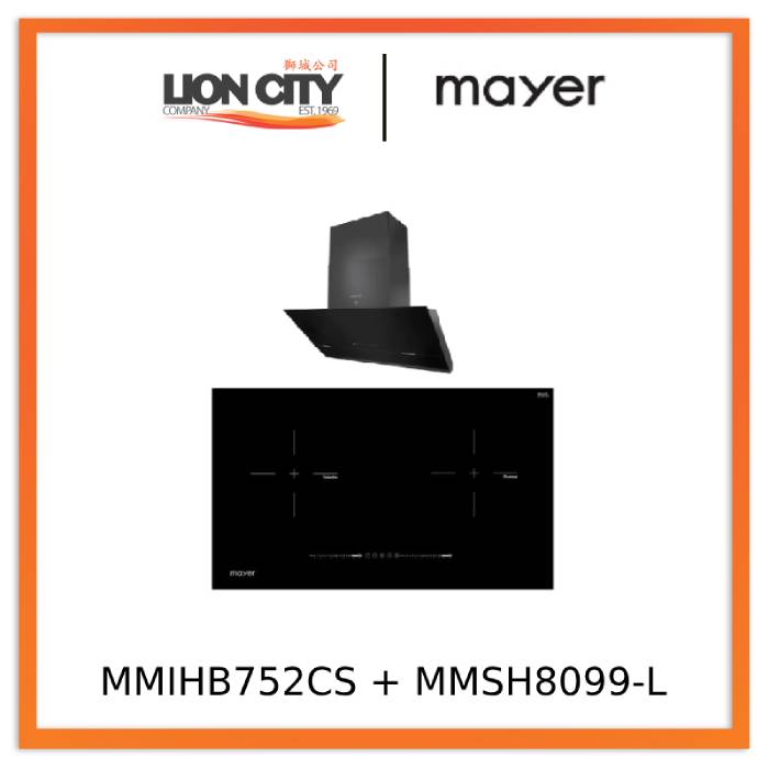 Mayer MMIHB752CS 75cm 2 Zone Hybrid Hob with Slider + MMSH8099-L Angled Chimney Hood