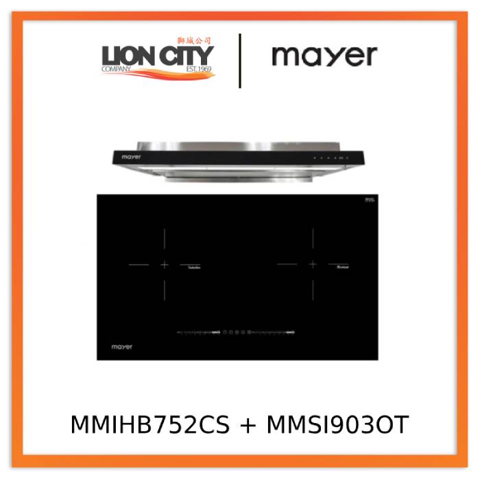 Mayer MMIHB752CS 75cm 2 Zone Hybrid Hob with Slider + MMSI903OT Cm Semi-integrated Hood With Oil Tray