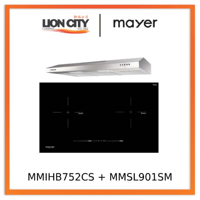 Mayer MMIHB752CS 75cm 2 Zone Hybrid Hob with Slider + MMSL901SM 90 Cm Slimline Hood