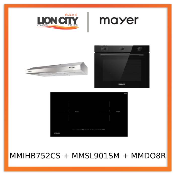 Mayer MMIHB752CS 75cm 2 Zone Hybrid Hob with Slider + MMSL901SM 90 Cm Slimline Hood + MMDO8R 60 cm Built-in Oven with Smoke Ventilation