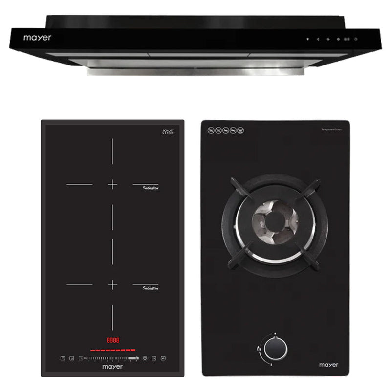 Mayer Induction Hob Domino Gas Hob and Cooker Hood Bundle
