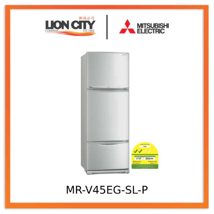 Mitsubishi MR-V45EG-SB-P/SL-P 337l 3-Door Fridge Top Freezer (2 Ticks)