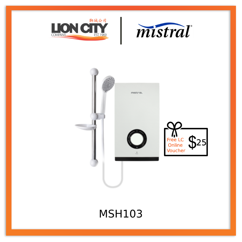 Mistral MSH103 Instant Shower Heater with DC Pump & Rain Shower * Free $25 LC Online Voucher