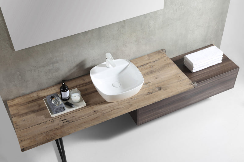 Rubine SQ 42M 42cm Countertop Ceramic Basin Gloss White
