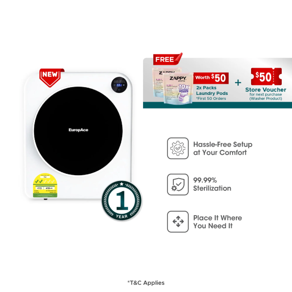 EuropAce EDY3501EDWH Moon Series 5KG Compact Dryer Touch Control