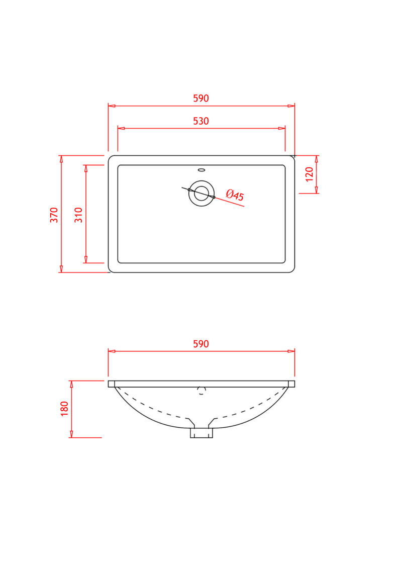 Rubine NUE 61 59cm Undermount Ceramic Basin Gloss White