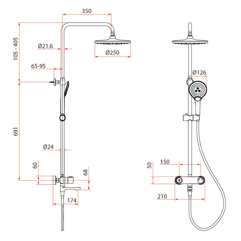 Rubine RSC-PUSHSTOP-R61-CH Rainshower Column Mixer Chrome