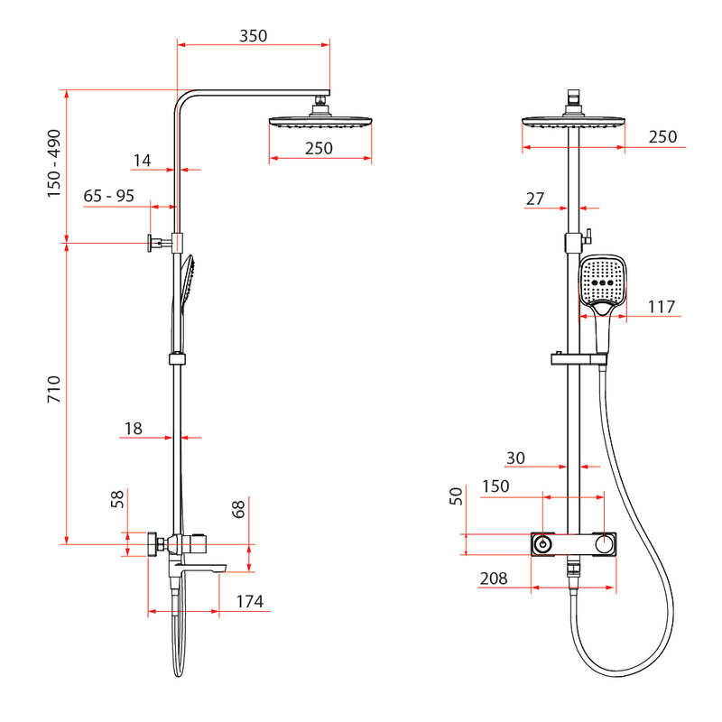 Rubine RSC-PUSHSTOP-S81-CH Rainshower Column Mixer Chrome