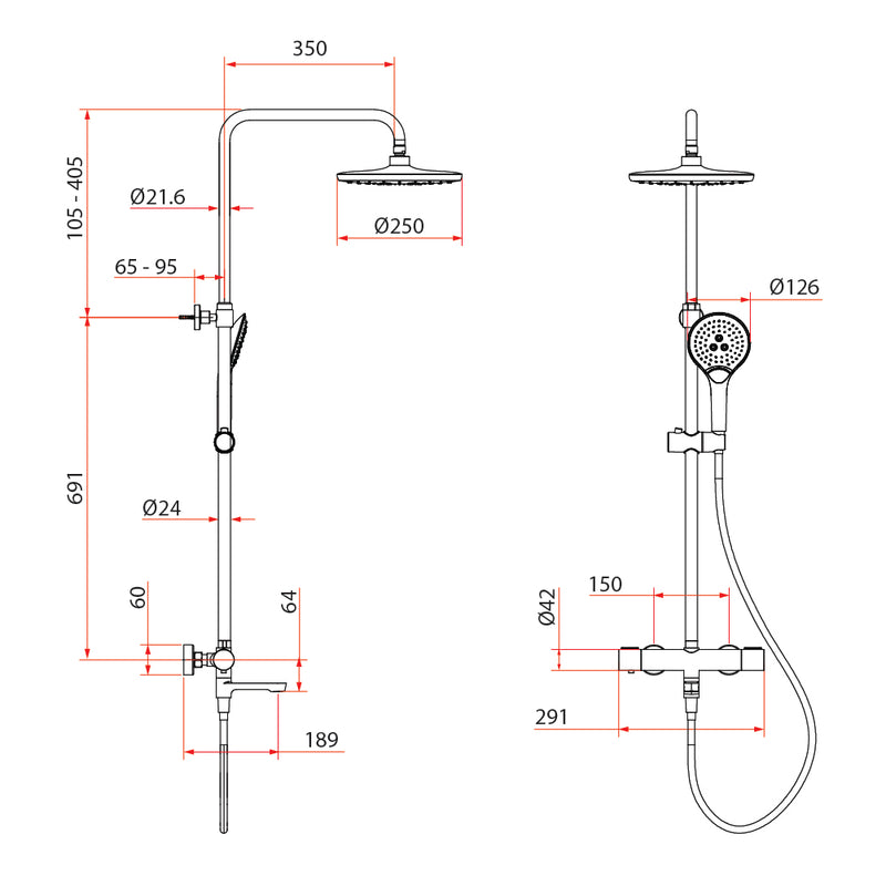 Rubine RSC-THERMO-R31-CH Rainshower Column Mixer Chrome
