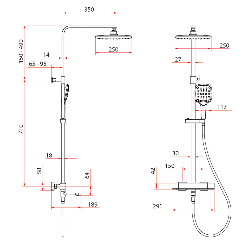 Rubine RSC-THERMO-S41-CH Rainshower Column Mixer Chrome