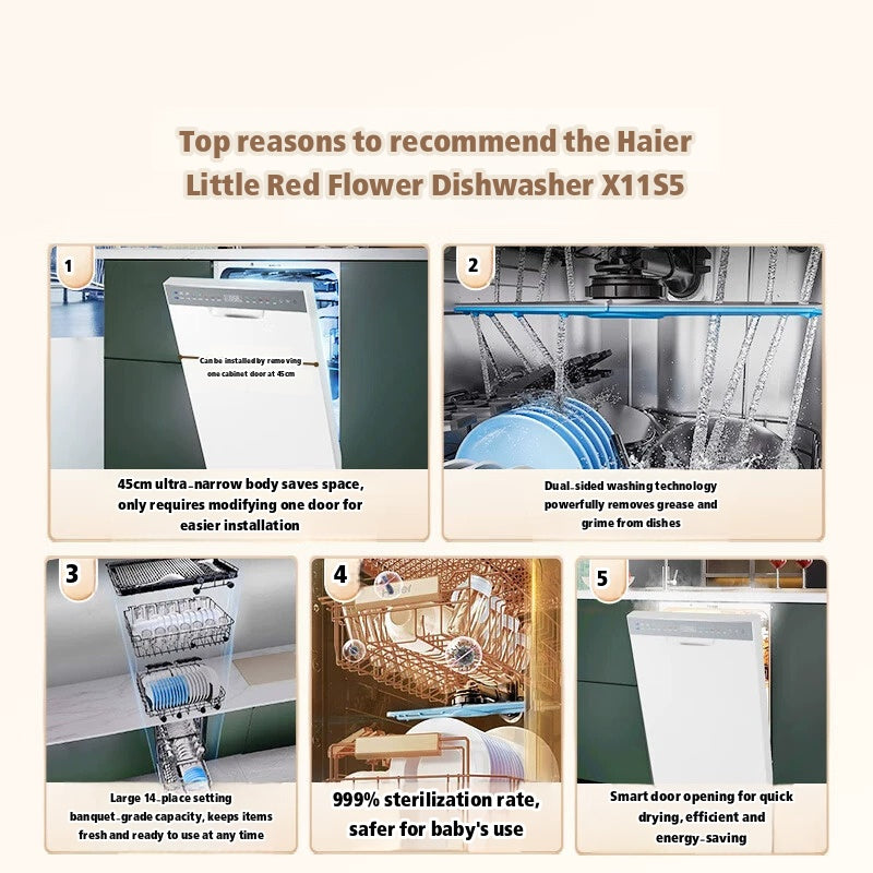 Pre-Order Haier X11S Double‑Sided 14‑Set Embedded Ultra‑Narrow Dishwasher Snow White