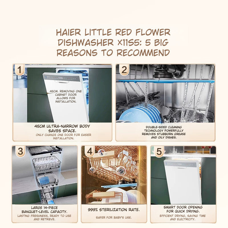 Haier X11S Double‑Sided Embedded Dishwasher with 14‑Set Snow‑White Finish