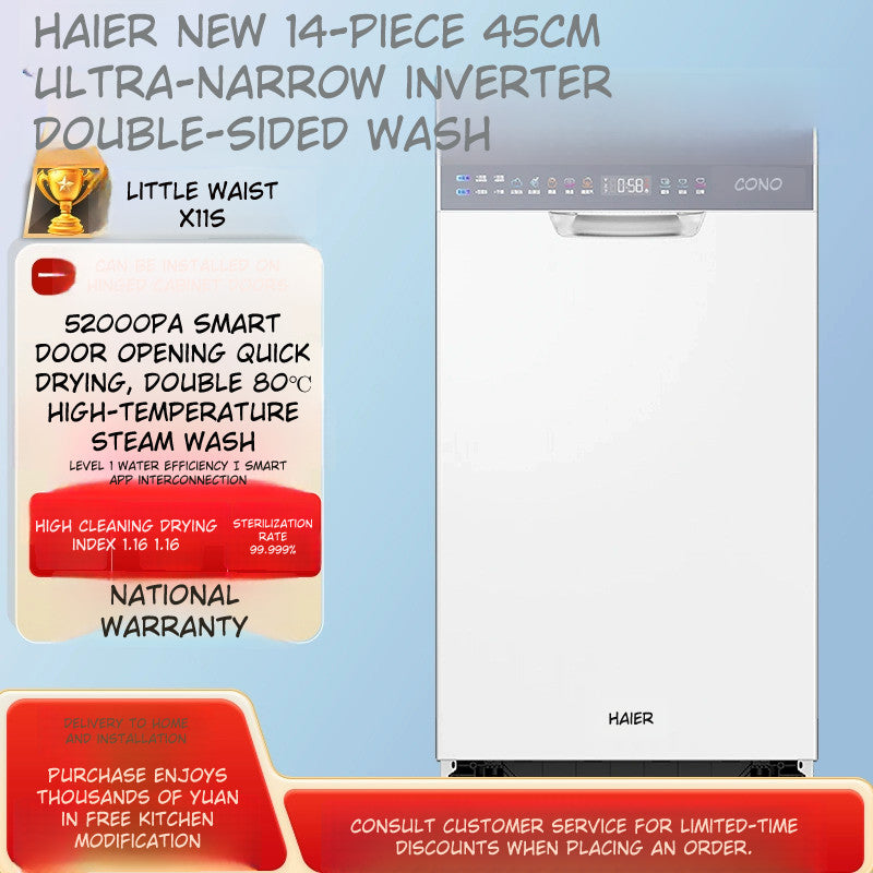 Haier X11S Double‑Sided Embedded Dishwasher with 14‑Set Snow‑White Finish