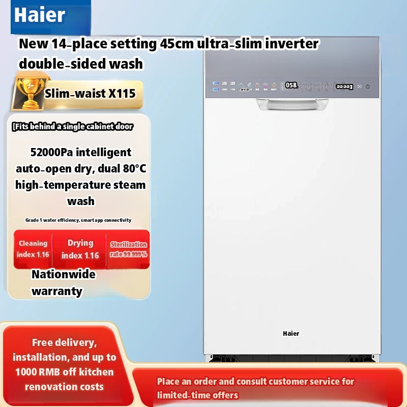 Pre-Order Haier X11S Double‑Sided 14‑Set Embedded Ultra‑Narrow Dishwasher Snow White
