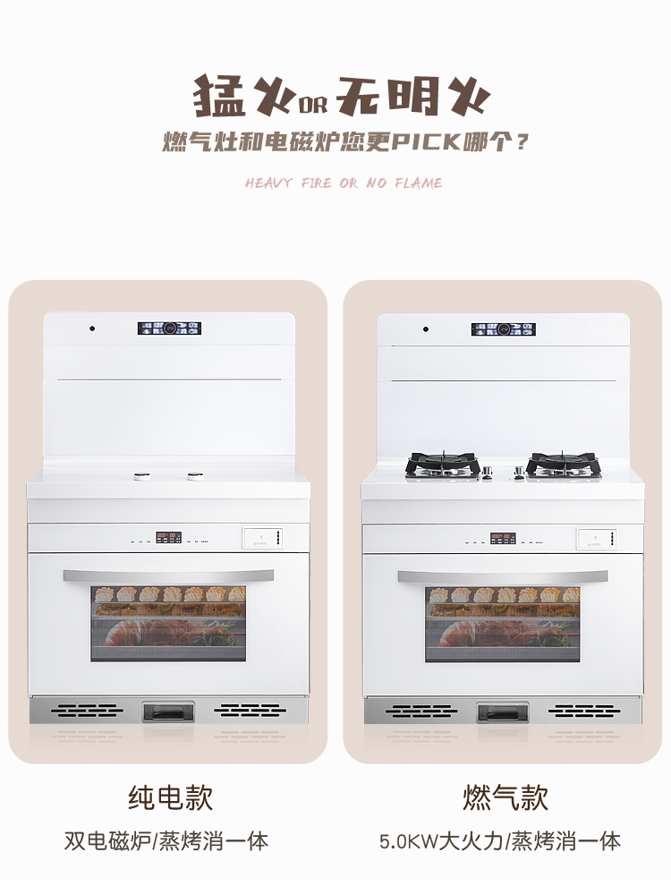 Shengxing Pure White Variable Frequency Dual Induction Hob Electric Ceramic Integrated Stove with Side Suction Downward Exhaust Left Oven Right Steamer