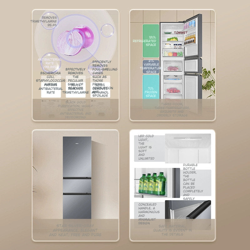 Haier 217L BCD-217WGHC3E9S9 Frost-Free Three-Door Refrigerator: Premium Energy Efficiency for Modern Homes