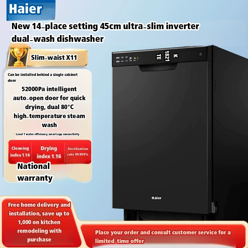 Pre-Order Haier X11S Double‑Sided 14‑Set Embedded Ultra‑Narrow Dishwasher Snow White