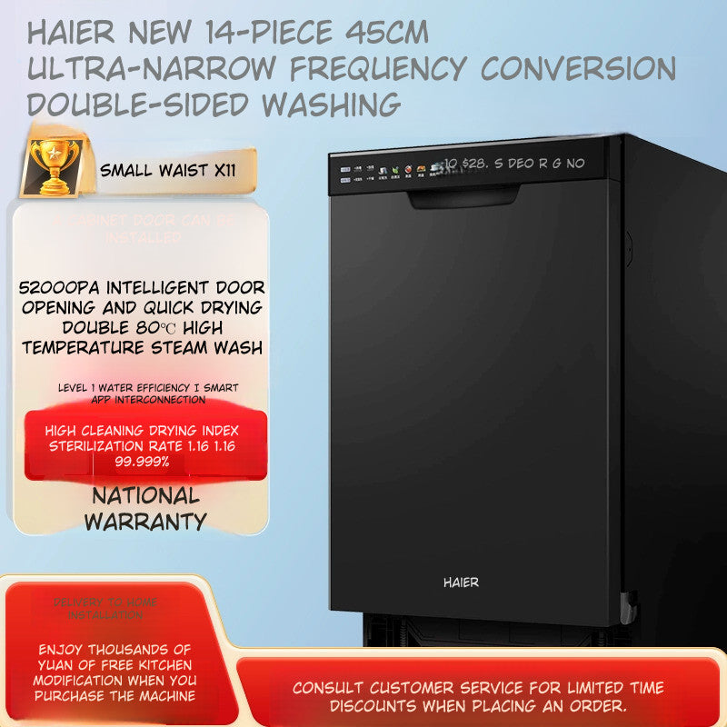 Haier X11S Double‑Sided Embedded Dishwasher with 14‑Set Snow‑White Finish