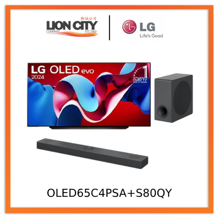 LG OLED65C4PSA OLED 65" evo C4 4K Smart TV + LG S80QY 3.1.3ch Dolby Atmos Sound Bar