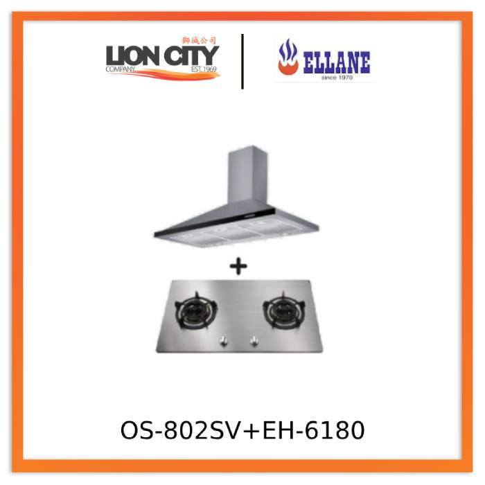 Ellane EH-6180 90cm Stainless Steel Chimney Hood + Ellane OS-802SV 86c ...