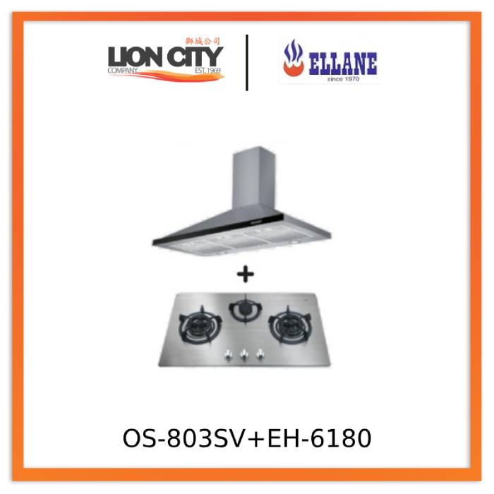 Ellane EH-6180 90cm Stainless Steel Chimney Hood + Ellane OS-803SV 86c ...