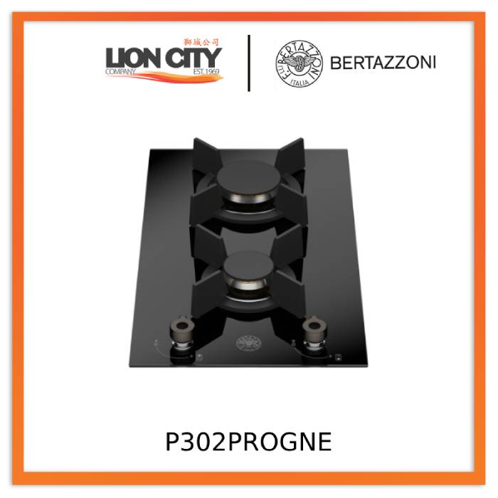 Bertazzoni P302PROGNE 30 cm Gas on Glass Hob, 2 burners