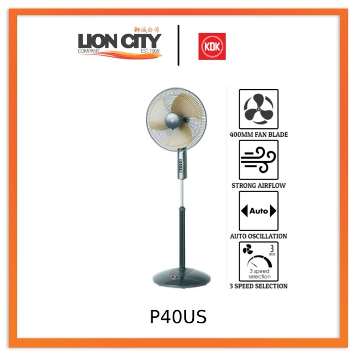 KDK P40US 16" 40cm Stand Fan (CH, WH, GL)