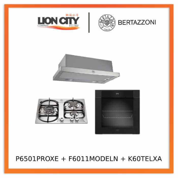 Bertazzoni P6501PROXE 60cm 3-Burner Gas Hob + F6011MODELX/LN 11 Function Oven + K60TELXA Hood